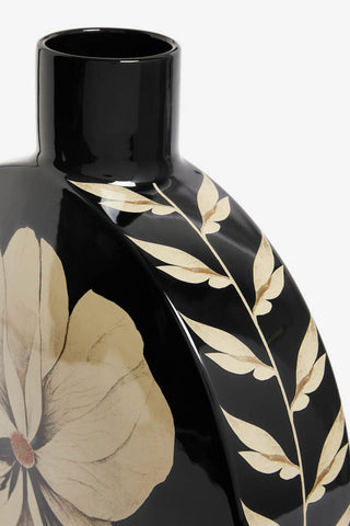 Close-up of the Black Floral Large Vase in front of a white background