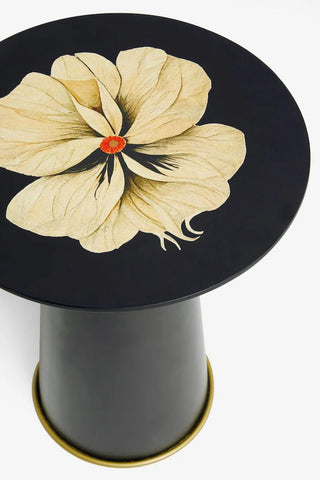 Close-up image of the Black Floral Pattern Side Table on a white background