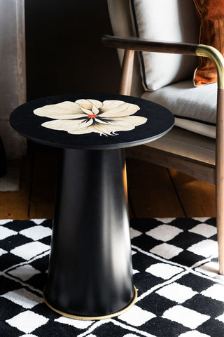 Lifestyle image of the Black Floral Pattern Side Table