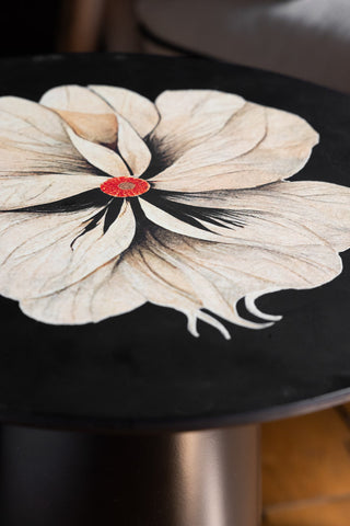 Close-up image of the Black Floral Pattern Side Table