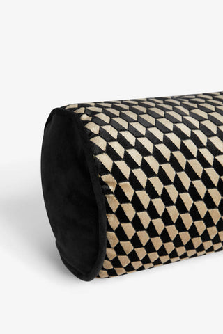 Close-up image of the Black Geo Bolster Cushion on a white background.