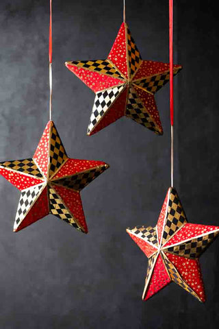 Image of the pattern for the Black, Gold & Red Checkered Star Christmas Decoration