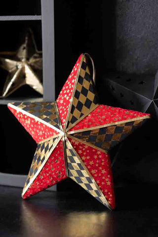 Image of the Black, Gold & Red Checkered Star Christmas Decoration