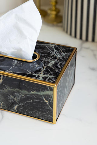 Close-up image of the Black Marble Effect Tissue Box