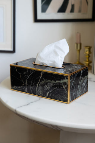 Lifestyle image of the Black Marble Effect Tissue Box