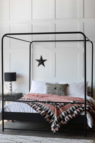 Image of the Black Metal Four-Poster Bed - European King Size