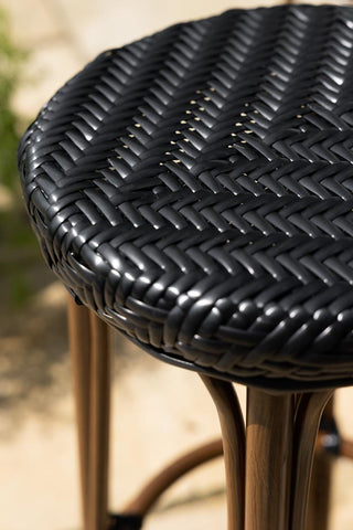 Close-up image of the Black Rattan Indoor/Outdoor Bar Stool