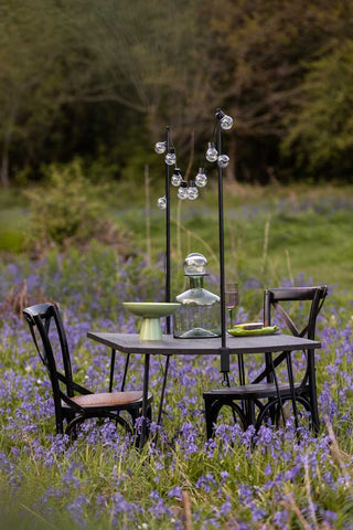 Image of the Extendable Black Table Clamp With Solar Festoon Lights in a garden setting