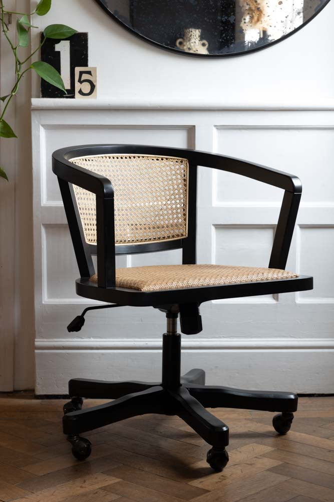 Black Wicker Swivel Desk Chair - Main Image