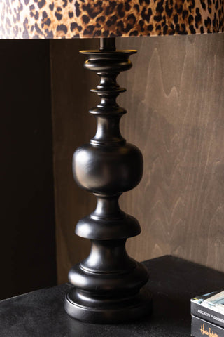 Close-up image of the Black Wood Turned Table Lamp Base