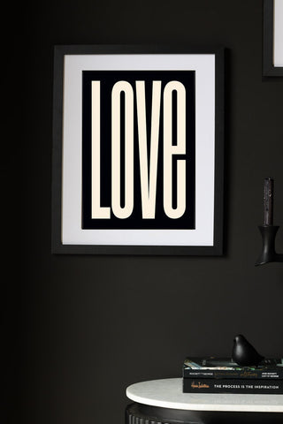 Lifestyle image of the Black & Cream Love Art Print