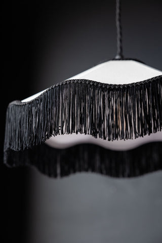 Close-up image of the Black & Cream Tassel Ceiling Light Shade