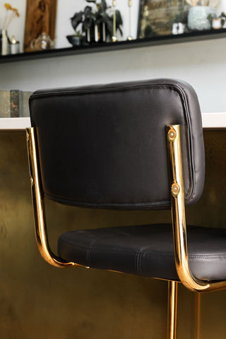 Image of the back of the Black & Gold Faux Leather Retro Curve Bar Stool
