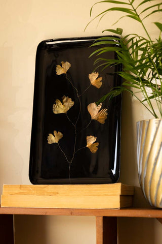 Lifestyle image of the Black & Gold Gingko Leaf Tray