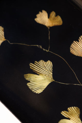 Close-up image of the Black & Gold Gingko Leaf Tray