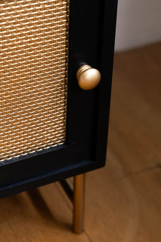 Image of the handle on the Black & Gold Rattan Bedside Table