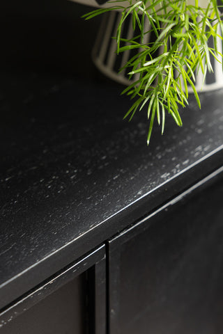 Close up detail of the shelf surface of the Black & Gold Ringo Shelving Unit 