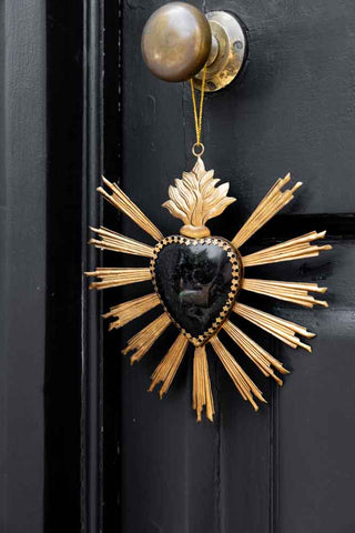 Image of the Black & Gold Sacred Heart Hanging Ornament