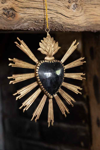 Close-up image of the Black & Gold Sacred Heart Hanging Ornament