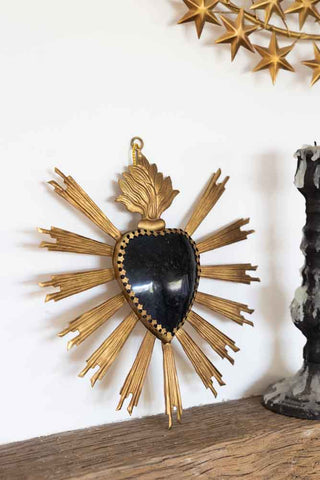 Detail image of the Black & Gold Sacred Heart Hanging Ornament