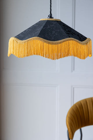 Lifestyle image of the Black & Gold Tassel Ceiling Light Shade