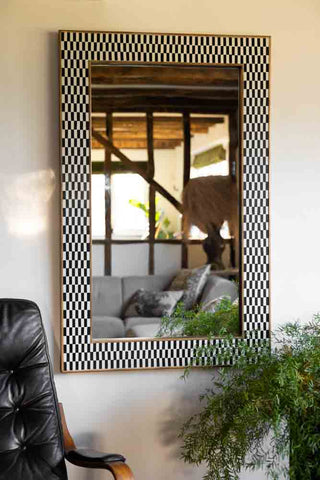 Lifestyle image of the Black & White Checkered Mirror