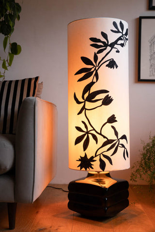Lifestyle image of the Black & White Floral Silhouette Floor Lamp