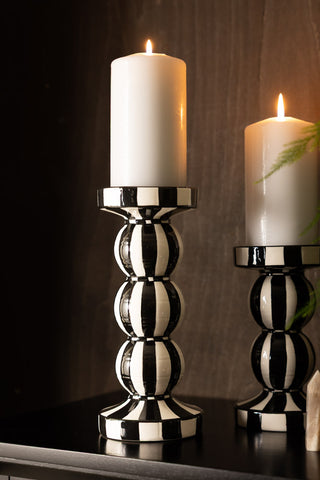 Black & White Stripe Pillar Candle Holder - Tall