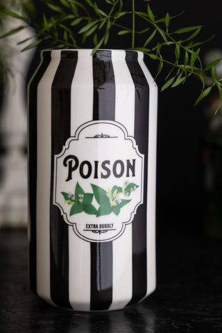 Close-up image of the Black & White Stripe Poison Can Display Ornament