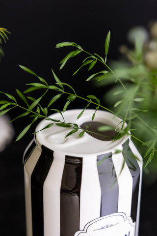 Image of the top of the Black & White Stripe Poison Can Display Ornament