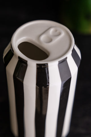 Detail image of the Black & White Stripe Poison Can Display Ornament