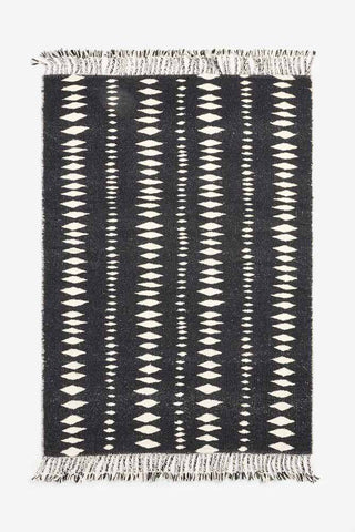 Image of the Black & Off-White Geometric Flatweave Rug - Available in 5 Sizes on a white background
