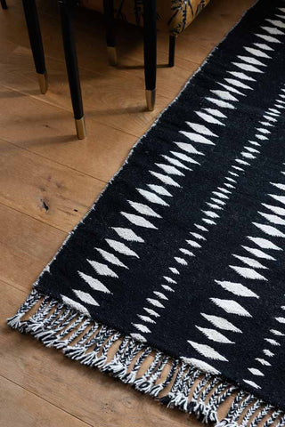 Detail image of the Black & Off-White Geometric Flatweave Rug - Available in 5 Sizes