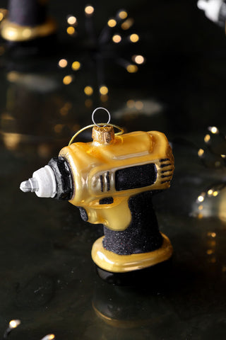 Detail image of the Black and Gold Drill Christmas Decoration