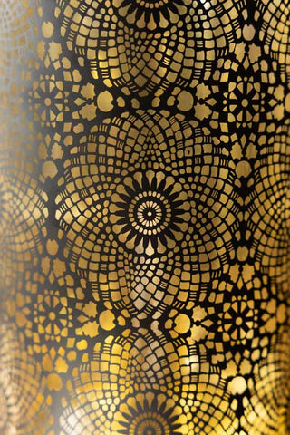 The lace pattern detail on the Black & Gold Lace Pattern Glass Lantern. 