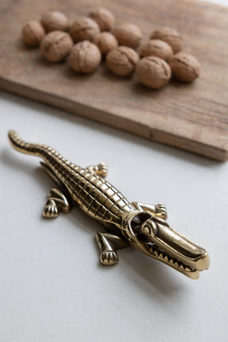 Lifestyle image of the Brass Crocodile Nutcracker