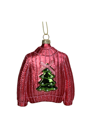 Bright Pink Jumper Glass Christmas Tree Decoration