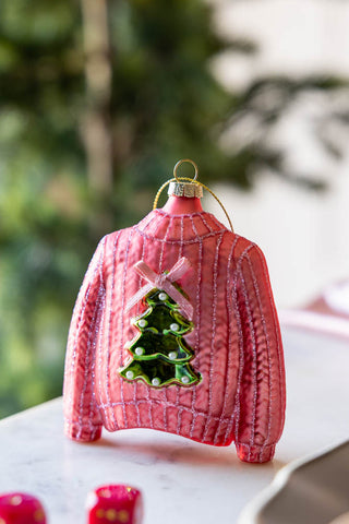 Bright Pink Jumper Glass Christmas Tree Decoration