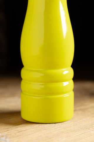 Close-up of the base of the Neon Yellow Salt/Pepper Mill.