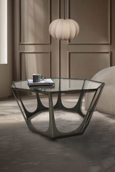 Bronze Sculpted Coffee Table with Glass Top | Rockett St George