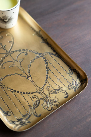 Close-up of the design on the Brushed Gold Art Nouveau Tray.