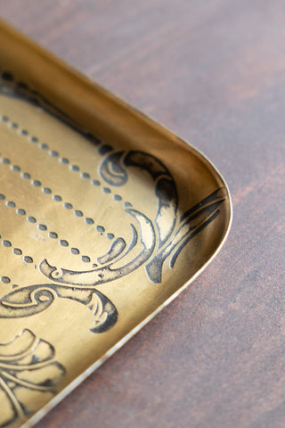 Close-up of the corner of the Brushed Gold Art Nouveau Tray.