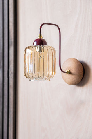 Image of the Burgundy Metal & Ribbed Glass Wall Light