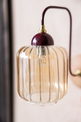 Detail image of the Burgundy Metal & Ribbed Glass Wall Light