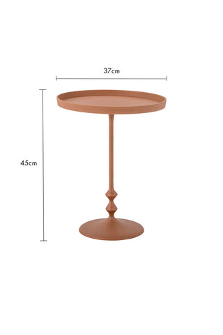Cutout image of the Detail image of the Anjou Metal Side Table - Rust Orange on a white background with dimension details. 