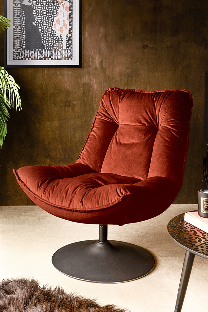 Burnt Orange Velvet Swivel Chair - Main Image