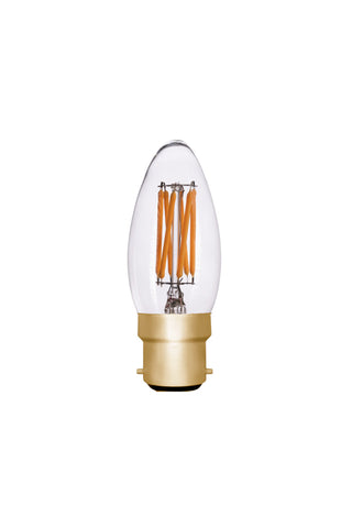 Cutout image of the Candle B22 4W Clear LED Light Bulb on a white background. 