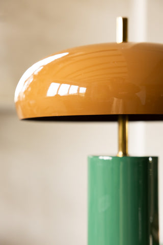 Close-up image of the Caramel & Green Domed Table Lamp