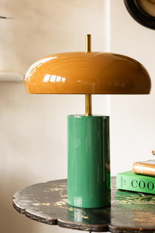 Lifestyle image of the Caramel & Green Domed Table Lamp