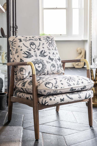 Image of the Celeste Hearts and Flowers Natural Accent Chair